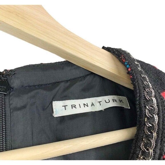 Trina Turk Womens Goodnight Tweed Sheath Dress Black Geometric Scoop Zipper XS - Picture 11 of 11